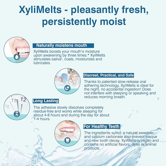 OraCoat XyliMelts Dry Mouth Relief Moisturizing Stick-On-Melts w/Xylitol, 100 Count, Slightly Sweet, Helps Stimulates Saliva for Dry Mouth, Non-Acidic