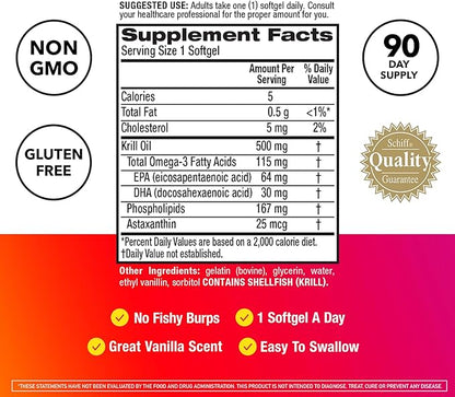 MegaRed Antarctic Krill Oil 500mg Omega 3 Fatty (90cnt box),