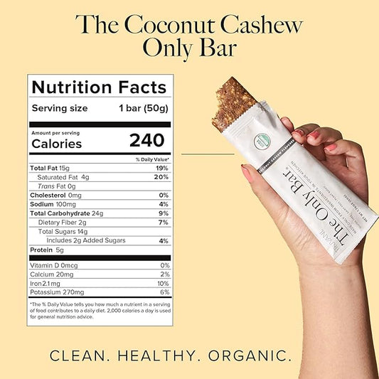 Truvani Plant Based Snack Bars | Coconut Cashew 1 Pack | 5g Protein | USDA Organic and Vegan | The Only Bar | Dairy, Soy, and Gluten Free | Individually Wrapped