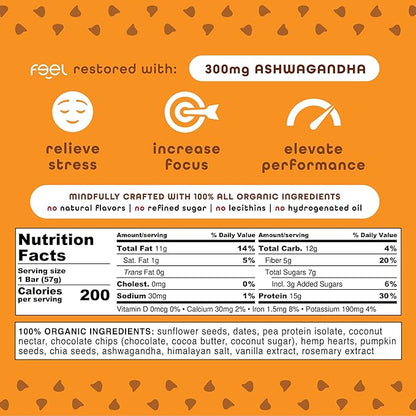 Feel Vegan Protein Bars | Sunbutta Chocolate Chip | Keto | Gluten Free | Organic | Ashwagandha | 15g Plant Protein | Low Carb | High Protein | Dairy Free | Low Sugar | Grain Free | Nut Free | Soy Free | Non GMO - (Sunbutta Choco Chip, 10 Pack)