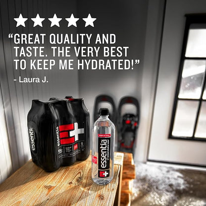 Essentia Water LLC , 99.9% Pure, Infused with Electrolytes for a Smooth Taste, pH 9.5 or Higher; Ionized Alkaline Water, Black, 42.3 Fl Oz (Pack of 12)