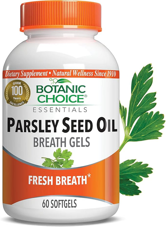 Botanic Choice Parsley Seed Oil-for Bad Breath from Odor-Causing Foods-Odor Neutralizer from Within-Breath Freshener gels-60 Softgels