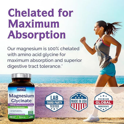 Innate Vitality Magnesium Glycinate 1000mg Per Serving | 140mg Elemental Magnesium Supplement - High Absorption, Non Buffered, Non-GMO & No Gluten - Nerve, Muscle, Bone & Heart Health - 240 Caps