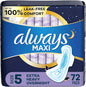 Always Maxi Overnight Pads with Wings, 5, Extra 72 Count