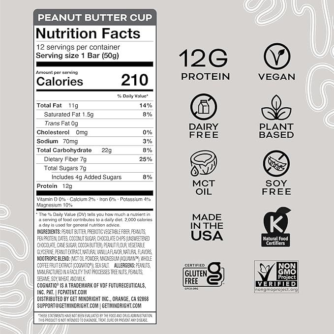 Mindright Superfood Vegan Protein Bar 12 (Peanut