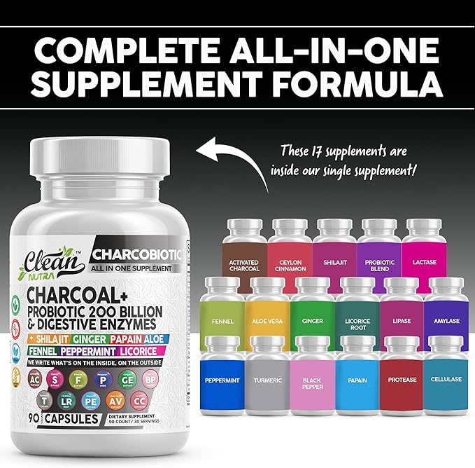 Clean Nutra Activated Charcoal Capsules Shilajit 5000mg Pills 200 Billion