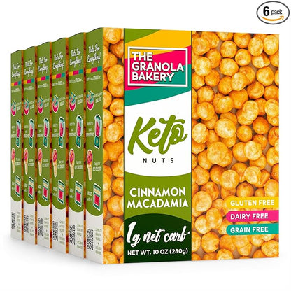 TGB Cinnamon Macadamia Nuts | 1g Net Carb Keto Snack | Gluten Free Low Carb Candy, 10 Ounces (Pack of 6)