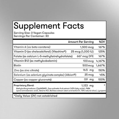 WELLBEL Men Clean Supplement for Hair, Skin, and Nails, Vegan, Gluten Free and Non GMO 90 Count - 3 Pack