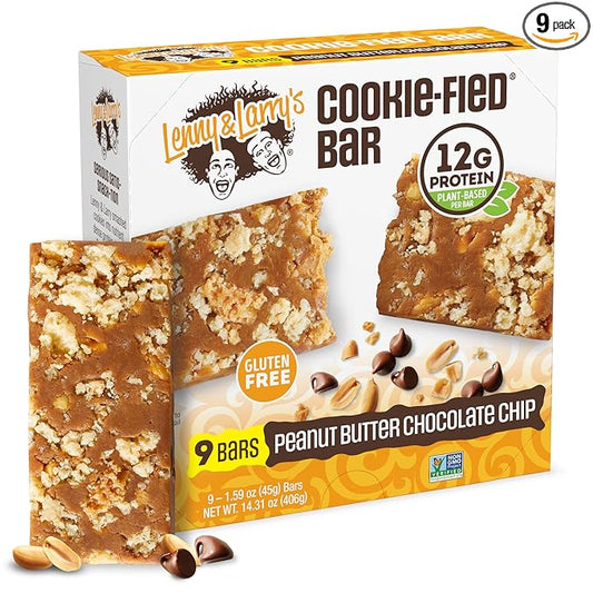 Lenny & Larry's Cookie-fied Protein Bar – Peanut Butter Chocolate Chip Vegan Protein Bars 9x45g – Healthy Snacks with 12g Plant Protein & 5g Fiber – Gluten free Power Bar, Keto Friendly, Non-GMO & Vegan