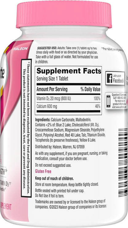 Caltrate 600 Plus D3 Calcium and Vitamin D Supplement Tablets, Bone Health Supplements for Adults - 120 Count