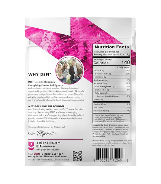 DEFI Dark Chocolate Pink Himalayan Sea Salt Crispy Superfood Bites, 25g Protein, 4oz (Dark Chocolate Pink Salt)
