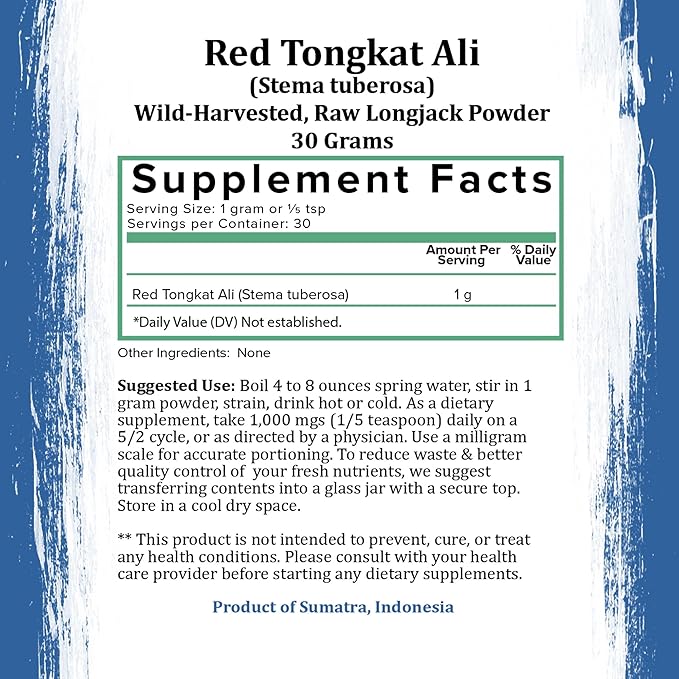Red Tongkat Ali (Stema Tuberosa) Powder 100% Pure,