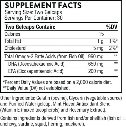 THORNE Prenatal DHA 650 mg 200 mg 60 Capsules