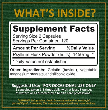 Psyllium Husk Capsules All Natural & 240 Caps