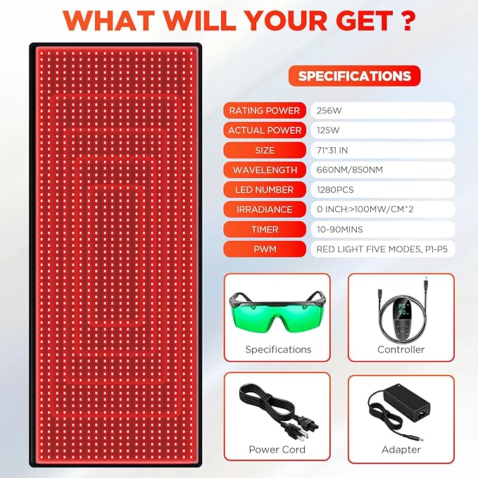 Red Light Therapy for Body: Red 1280 LEDs 660nm Red 850nm Near 71 * 31 Inch