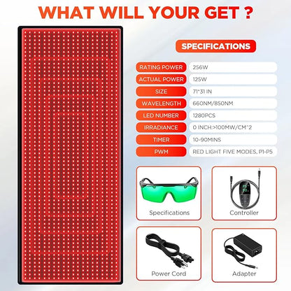 Red Light Therapy for Body: Red 1280 LEDs 660nm Red 850nm Near 71 * 31 Inch