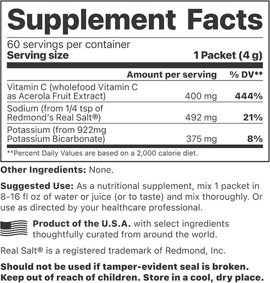 Jigsaw Health Adrenal Cocktail + Wholefood Vitamin C | with Potassium Bicarbonate, Sea Salt, and Acerola Cherry Extract | 60 Servings (Packets)
