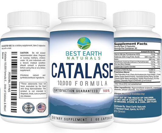 Best Earth Naturals Catalase Supplement 10,000 with Saw Palmetto, Biotin, Fo-Ti, PABA - Hair Supplements for Strong Hair - 60 Capsules