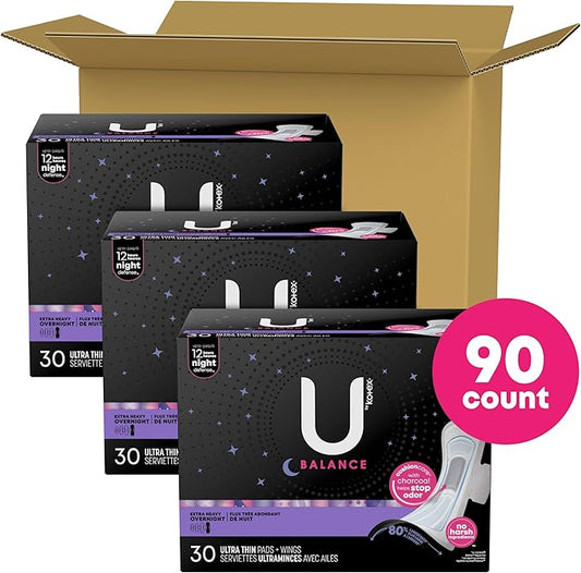U by Kotex Balance Ultra Thin 90 Count (3 Packs 30) (Packaging