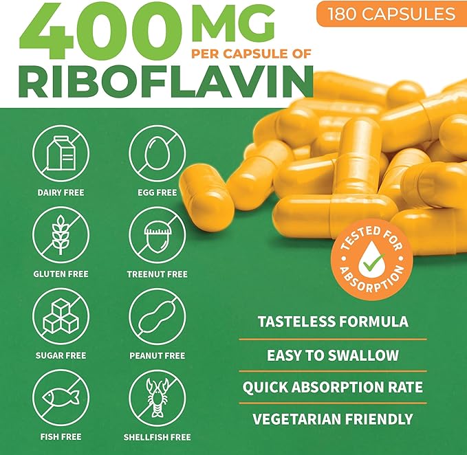 Vitamin B2 Riboflavin 400mg 2 Vit B2 Vitamin 400mg Vegetable 90 Count 2-Pack
