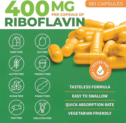 Vitamin B2 Riboflavin 400mg 2 Vit B2 Vitamin 400mg Vegetable 90 Count 2-Pack