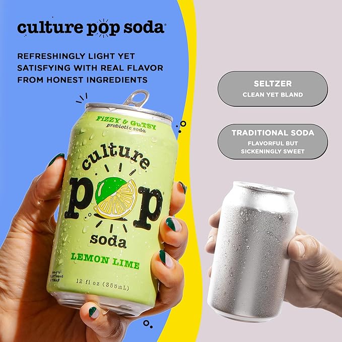 Culture Pop Soda, Zesty & Tarty Variety Pack, Probiotic Low Sugar Soda, Sparkling Juice Alternative, Non-GMO, Kosher, Gluten-Free, No Stevia (12pk)