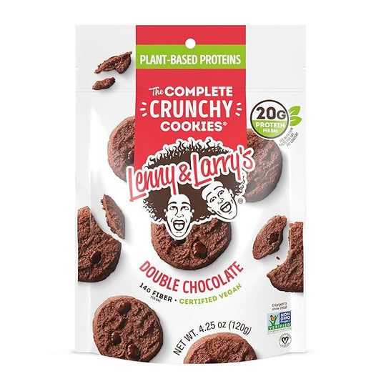 Lenny & Larry's The Complete Crunchy Cookie, Double Chocolate, 6g Plant Protein, Vegan, Non-GMO, 4.25 Ounce Pouch (Pack of 6)