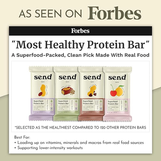 Send Bars Plant-Based Vegan Healthy Protein Bars, With Greens (The Full Send Variety Box, 8 Bars) – Lemon Cherry (x2), Peanut Butter (x2), Banana Bread (x2), Peanut Cacao Crunch (x2)