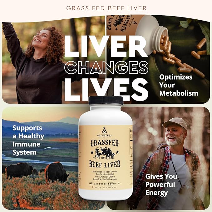 Ancestral Supplements Grass Fed Beef Liver 180 Capsules,
