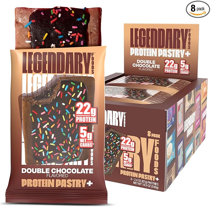 Legendary Foods 22g Protein Pastry+ Premium Low Carb Meal Replacement Bar - Low Glycemic, Gluten Free Protien Snacks - Healthy Keto Snack Box, 8x Zero Sugar Energy Bars - Bariatric Diabetic Friendly