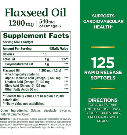Nature's Bounty Flaxseed and Omega 3, 1200mg, Softgels, 125 ct