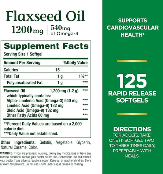 Nature's Bounty Flaxseed and Omega 3, 1200mg, Softgels, 125 ct