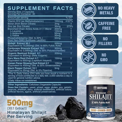 2 Pack Shilajit Supplement 15,000MG 60% Fulvic B12 for