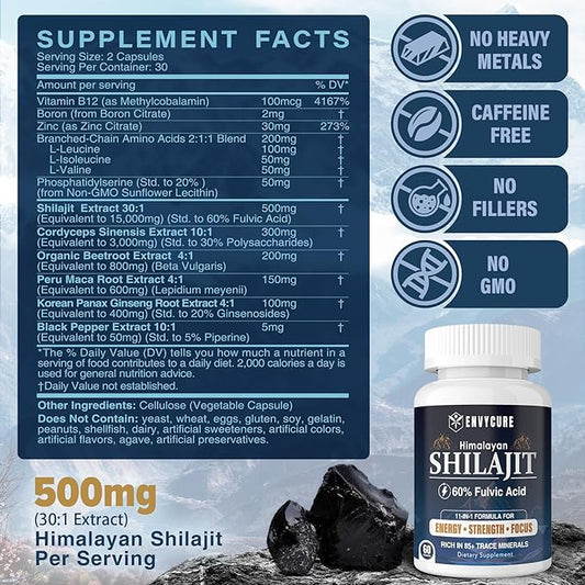 Shilajit Supplement 15000mg with 60% Fulvic B12 for