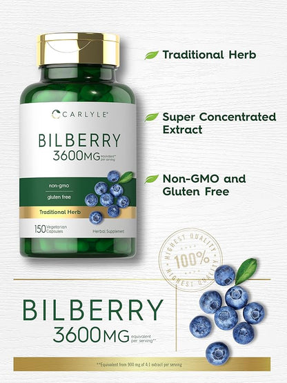 Carlyle Bilberry Extract Capsules 3600mg | 150 Count