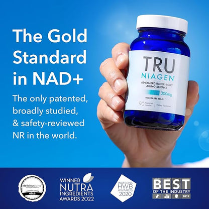 TRU NIAGEN Patented NAD Supplement for Anti Aging and Cell Regeneration, 300 mg Niagen, 90 Servings | Supports Cellular Energy, Brain, Muscle | Nicotinamide Riboside (NR) Take 1 Daily | 1 Bottle