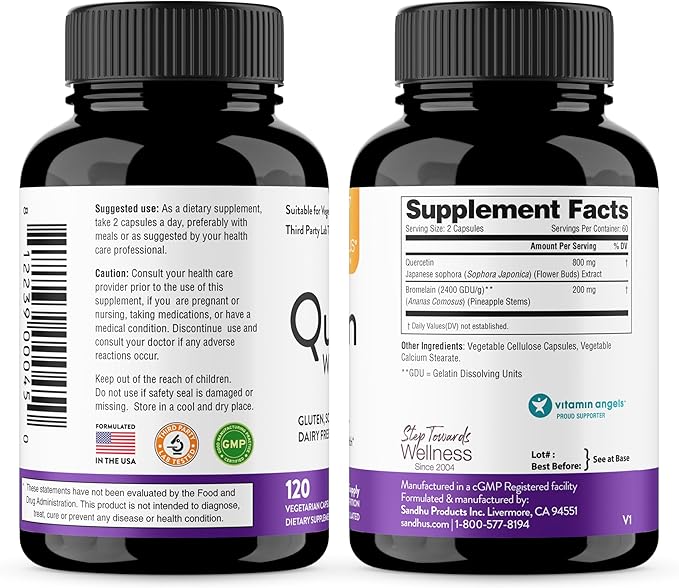 Sandhu's Quercetin with Bromelain 1000mg Per 120 Count 2) Vegetarian