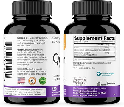 Sandhu's Quercetin with Bromelain 1000mg Per 120 Count 2) Vegetarian