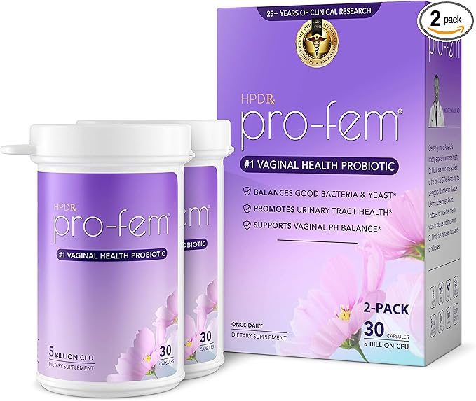Pro-Fem #1 Vaginal Health Probiotic | Vaginal Probiotics | Clinically Proven to Promote Yeast & PH Balance, Urinary Tract Health | Feminine Probiotics | Works in 7 Days | 30 Capsules | 2-Pack