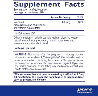Pure Encapsulations Vitamin A 3,000 mcg 120 Softgel