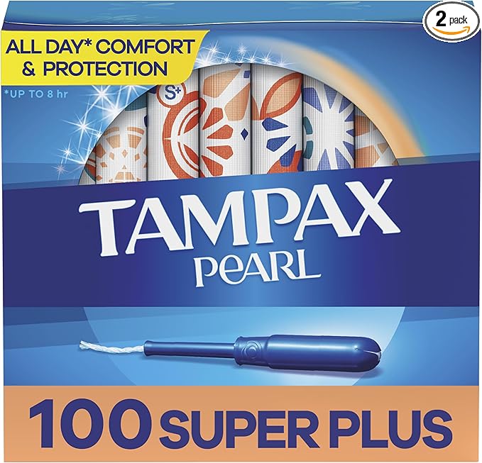 Tampax Pearl Tampons Super Plus Absorbency, 50 Count 2 (100 (100 Count