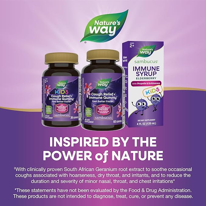 Nature's Way Sambucus Cough Relief+, Immune 60 Gummies(Packaging