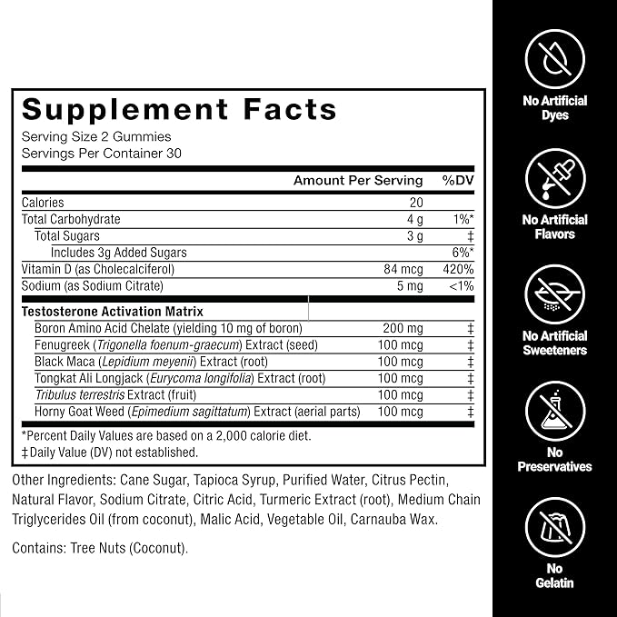 Force Factor Test X180 Gummies Testosterone Booster for Men with Tongkat Ali, Horny Goat Weed, Tribulus Terrestris, Fenugreek, Black Maca, Testosterone Supplement for Men, Berry Punch, 120 Gummies
