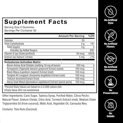 Force Factor Test X180 Gummies Testosterone Booster for Men with Tongkat Ali, Horny Goat Weed, Tribulus Terrestris, Fenugreek, Black Maca, Testosterone Supplement for Men, Berry Punch, 120 Gummies