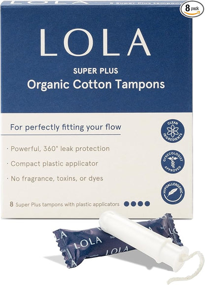 LOLA Organic Cotton Tampons, 8 Count