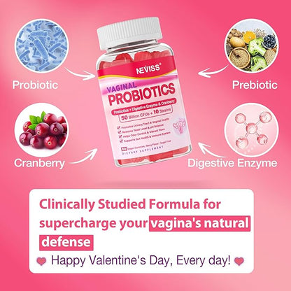 Vaginal Probiotics Gummies for Women PH Balance, Odor Control with Prebiotics, Cranberry, D-Mannose, Promotes Feminine Healthy Vaginal Flora, Urinary Tract, Yeast, Digestive Support, Sugar Free,120Cts