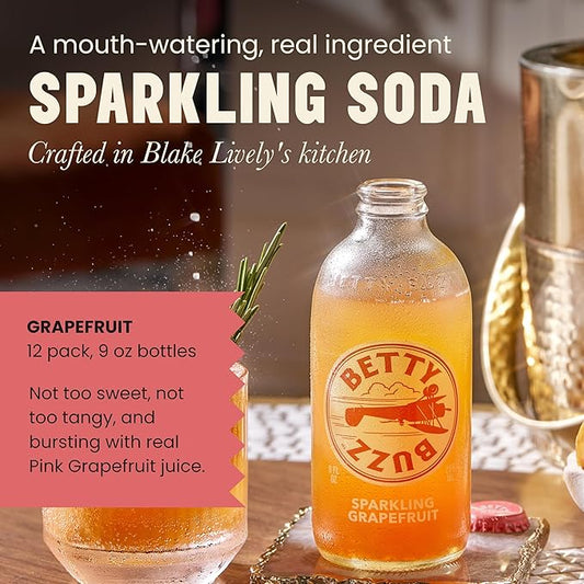 Betty Buzz Sparkling Grapefruit Premium Sparkling Soda by Blake Lively (12 pack) | Natural Flavors & Sweeteners, Only Clean Ingredients