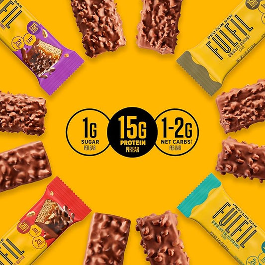 FULFIL Protein Snack Bars, Best Sellers Variety Pack,15g Protein, Pantry Staples, 12 Count
