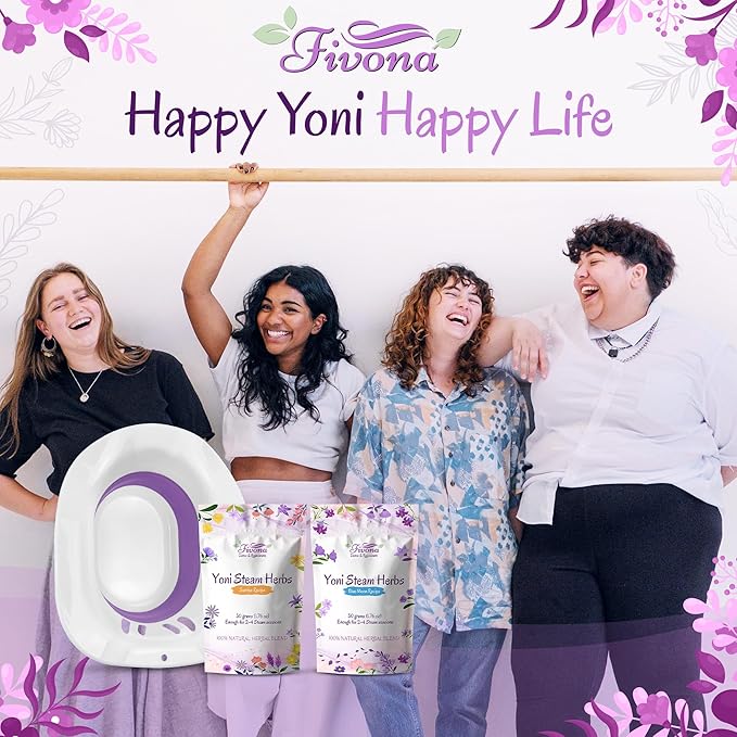 Fivona Yoni Steam Kit 3-in-1 Complete Set of Over The Toilet Foldable Steamer Seat and Hand Pump with 1 Pack of Blue Moon and 1 Pack of Sunrise Yoni Steaming Herbs