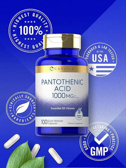 Carlyle Pantothenic Acid 1000mg | 100 Capsules B5 Vitamin